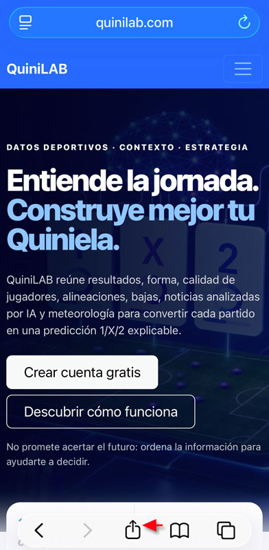 Paso 1: botón Compartir señalado en Safari